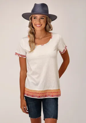 Roper Womens Aztec Texture Cream 100% Cotton S/S T-Shirt space-saving Soft touch finish Trendsetter Choice Roper Womens Aztec Texture Cream 100% Cotton S/S T-Shirt