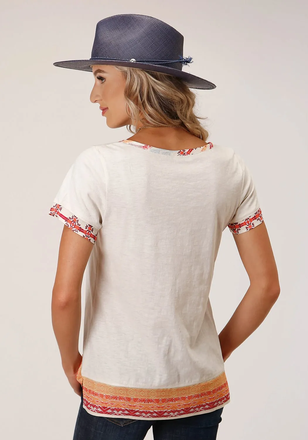 Moisture Wicking Layer Roper Womens Aztec Texture Cream 100% Cotton S/S T-Shirt