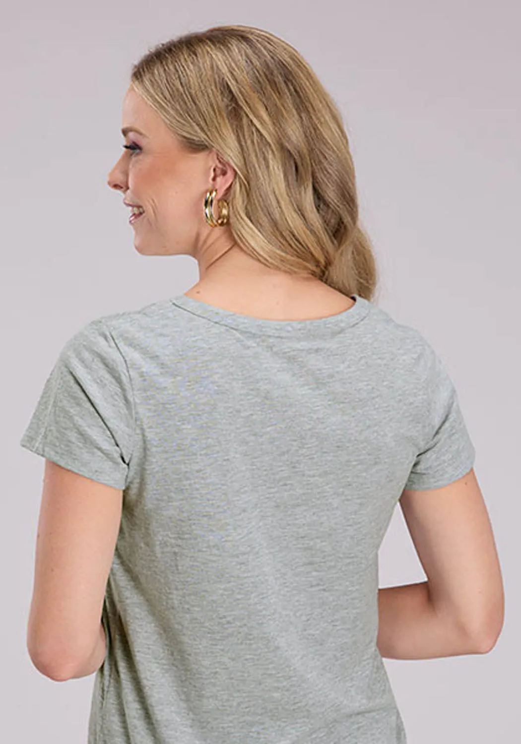 handmade touch Standalone Option Roper Womens Banded Collar Embroidery Grey Poly/Cotton S/S Tunic