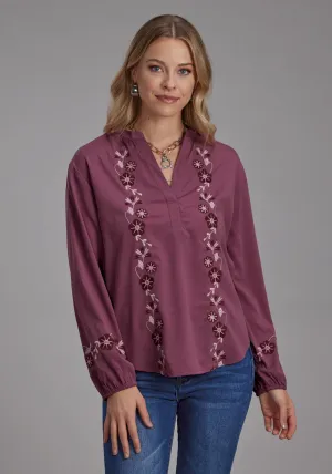 Roper Womens Banded Color Floral Mauve 100% Polyester L/S Blouse Classic Fit Roper Womens Banded Color Floral Mauve 100% Polyester L/S Blouse Trendy Comfort Work Appropriate