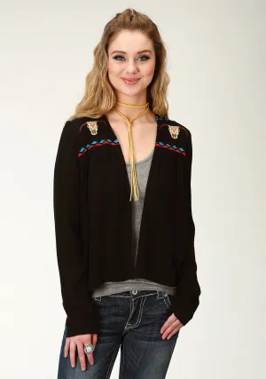 Roper Womens Black Cotton Blend Blended Crepe Cardigan Fashion Edge Roper Womens Black Cotton Blend Blended Crepe Cardigan Effortless Design Stylish Sunny Vibes