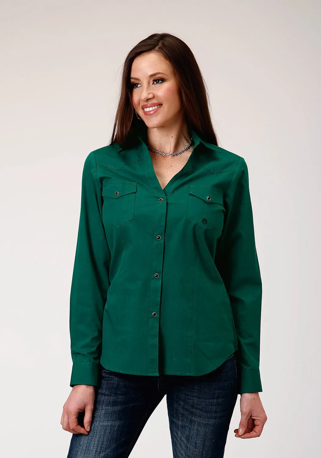 Quick-Dry Camouflage Print Roper Womens Black Fill Solid Green 100% Cotton L/S Shirt