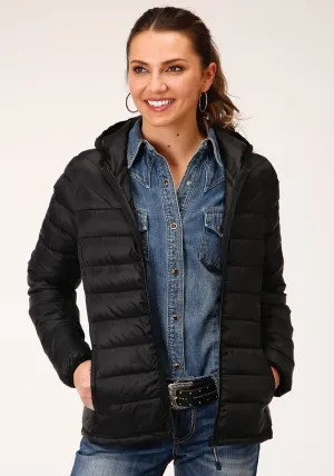 Roper Womens Black Nylon Crushable Hooded Down Coat Relaxed Layer Active Ready Evening Stroll Weekend Getaway Roper Womens Black Nylon Crushable Hooded Down Coat