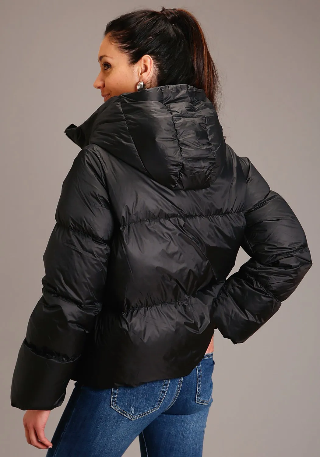 City Life Style Roper Womens Black Nylon Hooded Down Puffer Coat