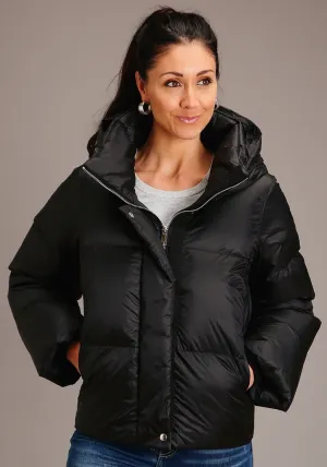 Roper Womens Black Nylon Hooded Down Puffer Coat Functional Pockets Roper Womens Black Nylon Hooded Down Puffer Coat Mid Rise Fit