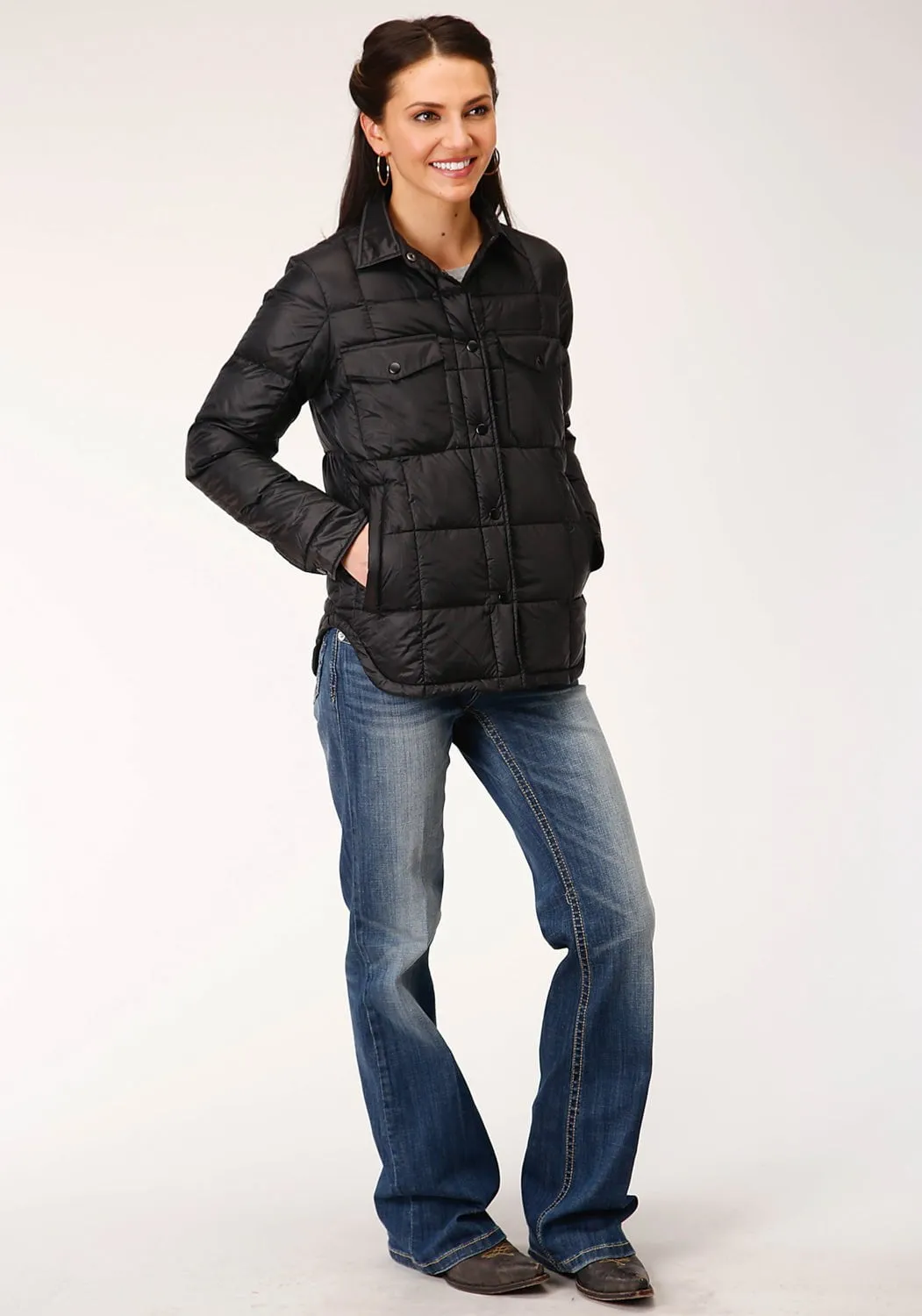 Roper Womens Black Nylon Parachute Down Fill Jacket Outfit Ideas