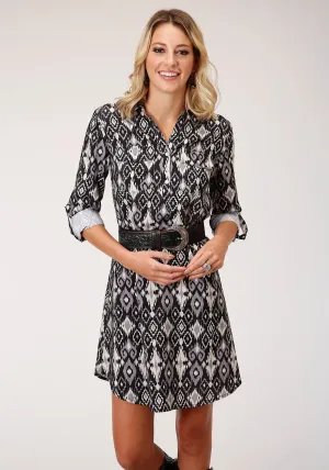 Roper Womens Black Polyester Striking Ikat L/S Dress Soft Brushed Denim Elegant Urban Explorer Athlete Fit Roper Womens Black Polyester Striking Ikat L/S Dress