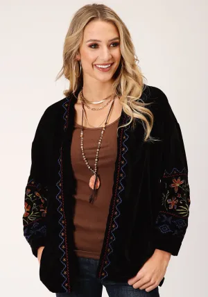 Roper Womens Black Polyester Velvet Open Front Blazer Comfortable Appearance Night Out Rainy Day Comfortable Silhouette Roper Womens Black Polyester Velvet Open Front Blazer