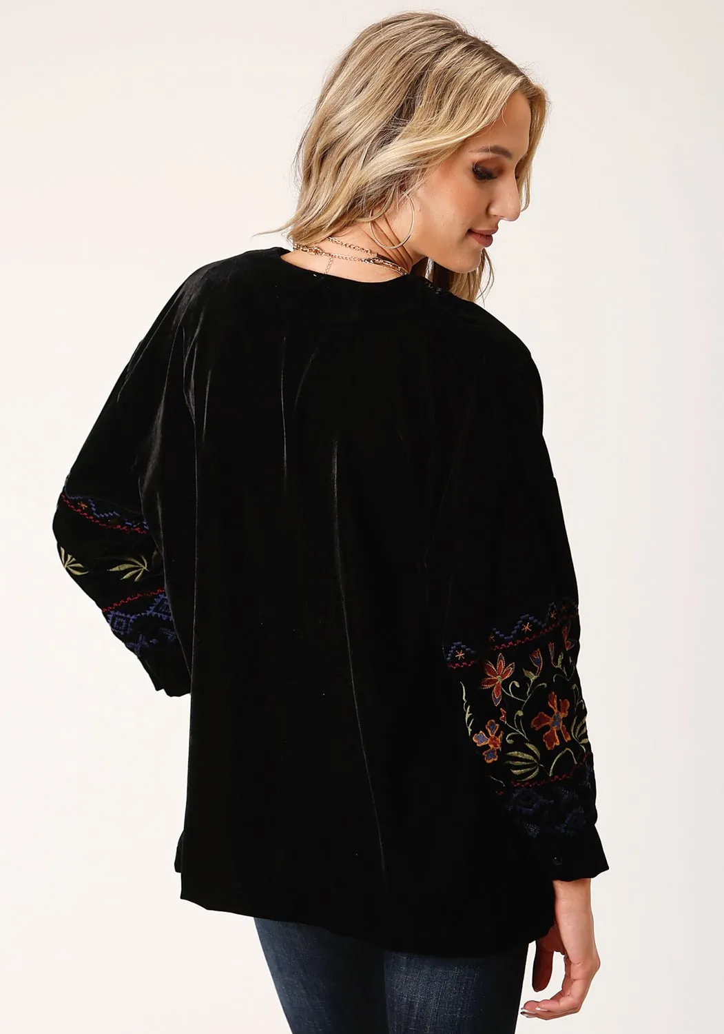 Roper Womens Black Polyester Velvet Open Front Blazer Fitted Design Cool Outfitters