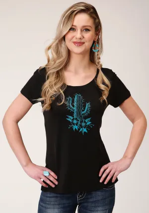 Roper Womens Black Poly/Rayon Blue Cactus S/S T-Shirt Comfort Option Roper Womens Black Poly/Rayon Blue Cactus S/S T-Shirt Anniversary Celebration