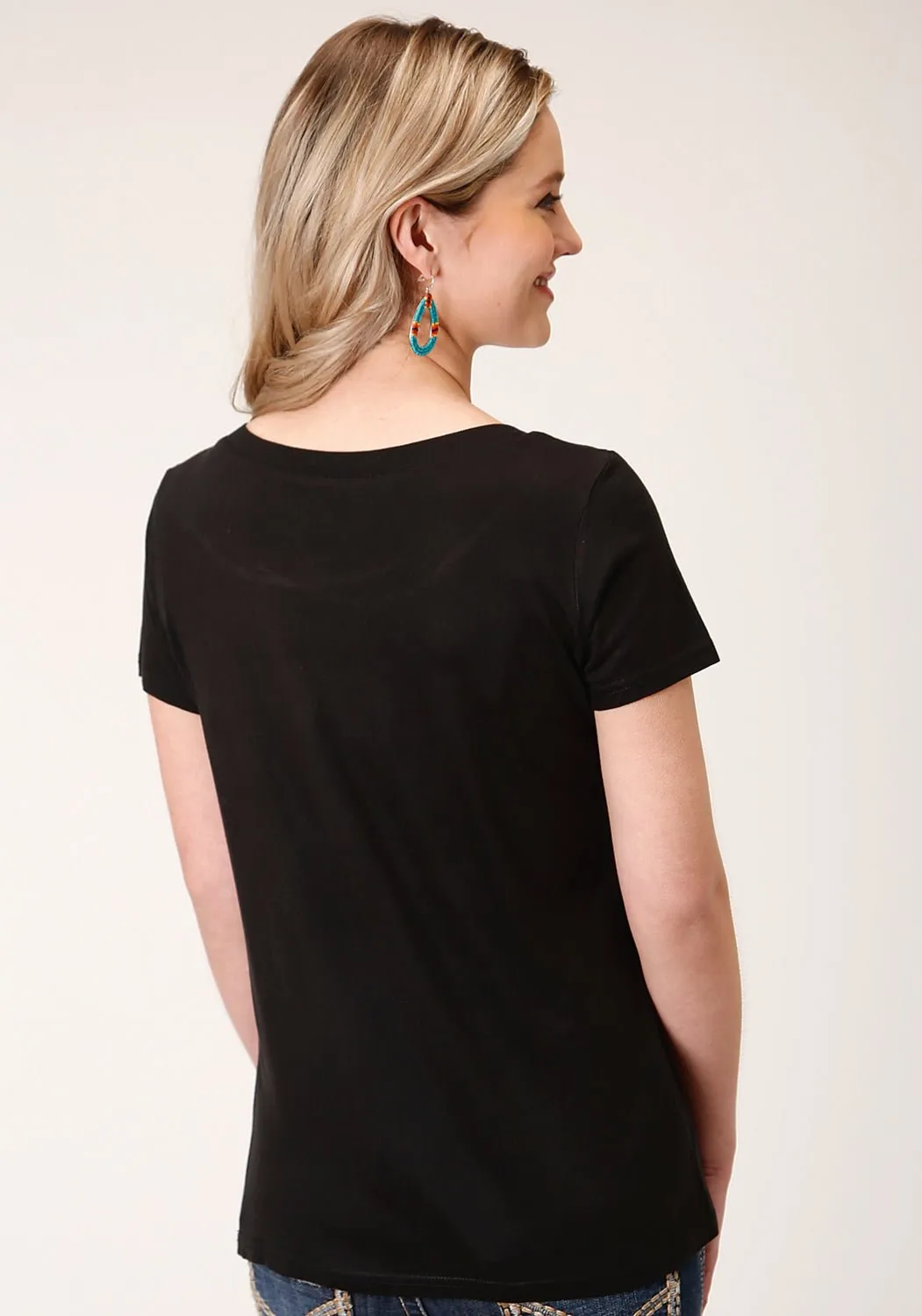 Roper Womens Black Poly/Rayon Blue Cactus S/S T-Shirt Easy Wear