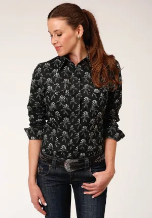 Roper Womens Black/Cream Cotton Blend Floral Print L/S Shirt Timeless Design Streetwear Mood Classic Autumn Days Adult Fashion Roper Womens Black/Cream Cotton Blend Floral Print L/S Shirt