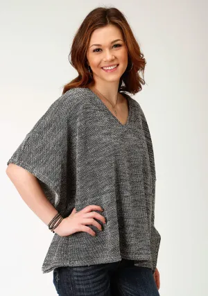 Roper Womens Black/White Cotton Blend V-Neck Poncho Sweater Active Wear Roper Womens Black/White Cotton Blend V-Neck Poncho Sweater Timeless Appeal Chic Design