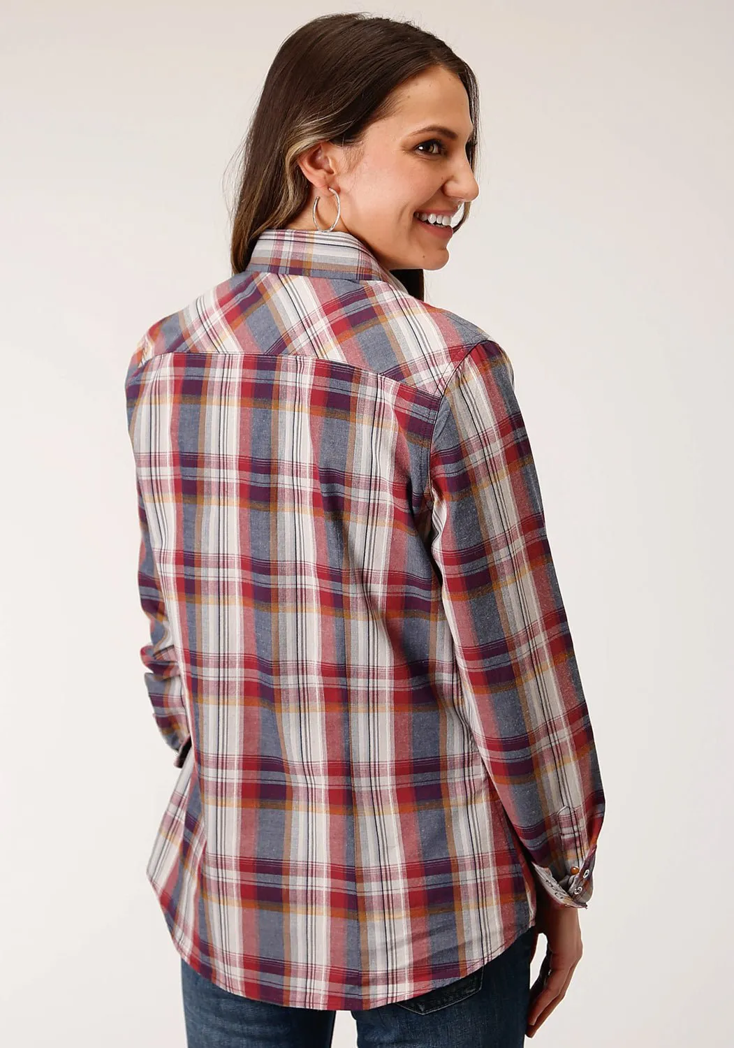 Sustainable Evening Stroll Casual Roper Womens Blue 100% Cotton Honor Plaid L/S Shirt