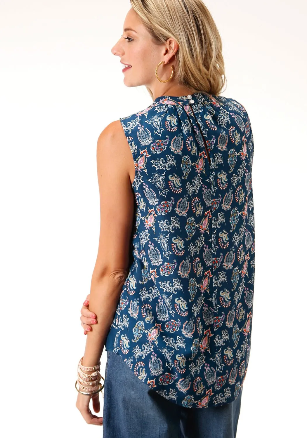 Geometric Shape Roper Womens Blue 100% Cotton Paisley Border S/L Tunic