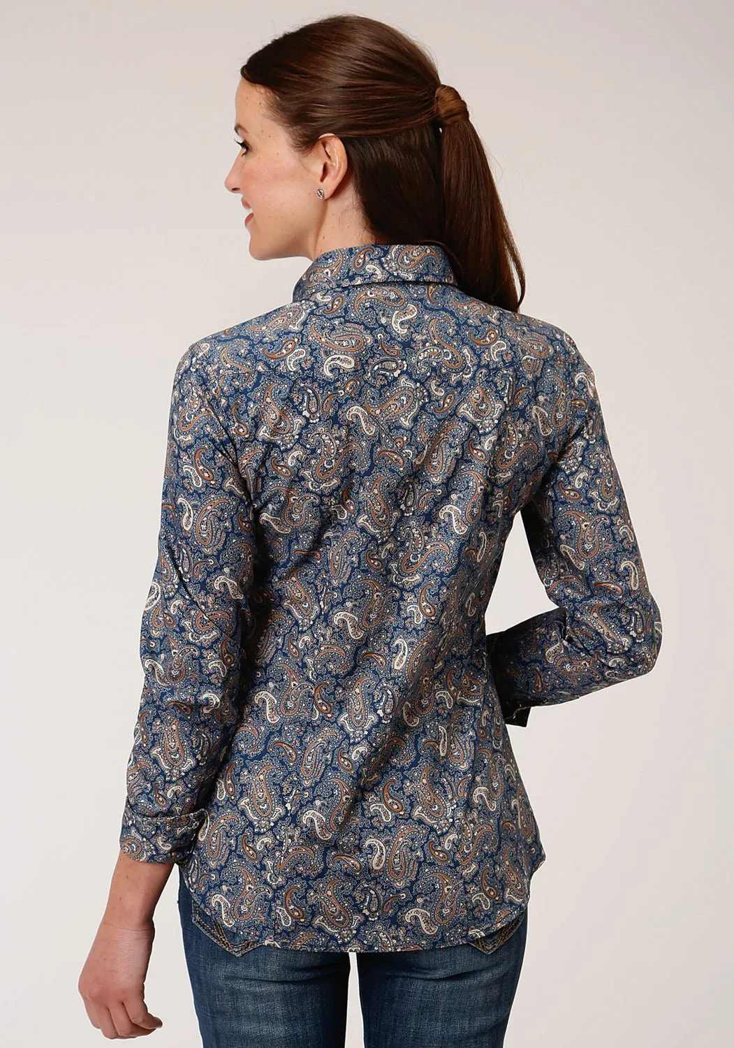 Morning Ready Roper Womens Blue 100% Cotton River Paisley L/S Shirt