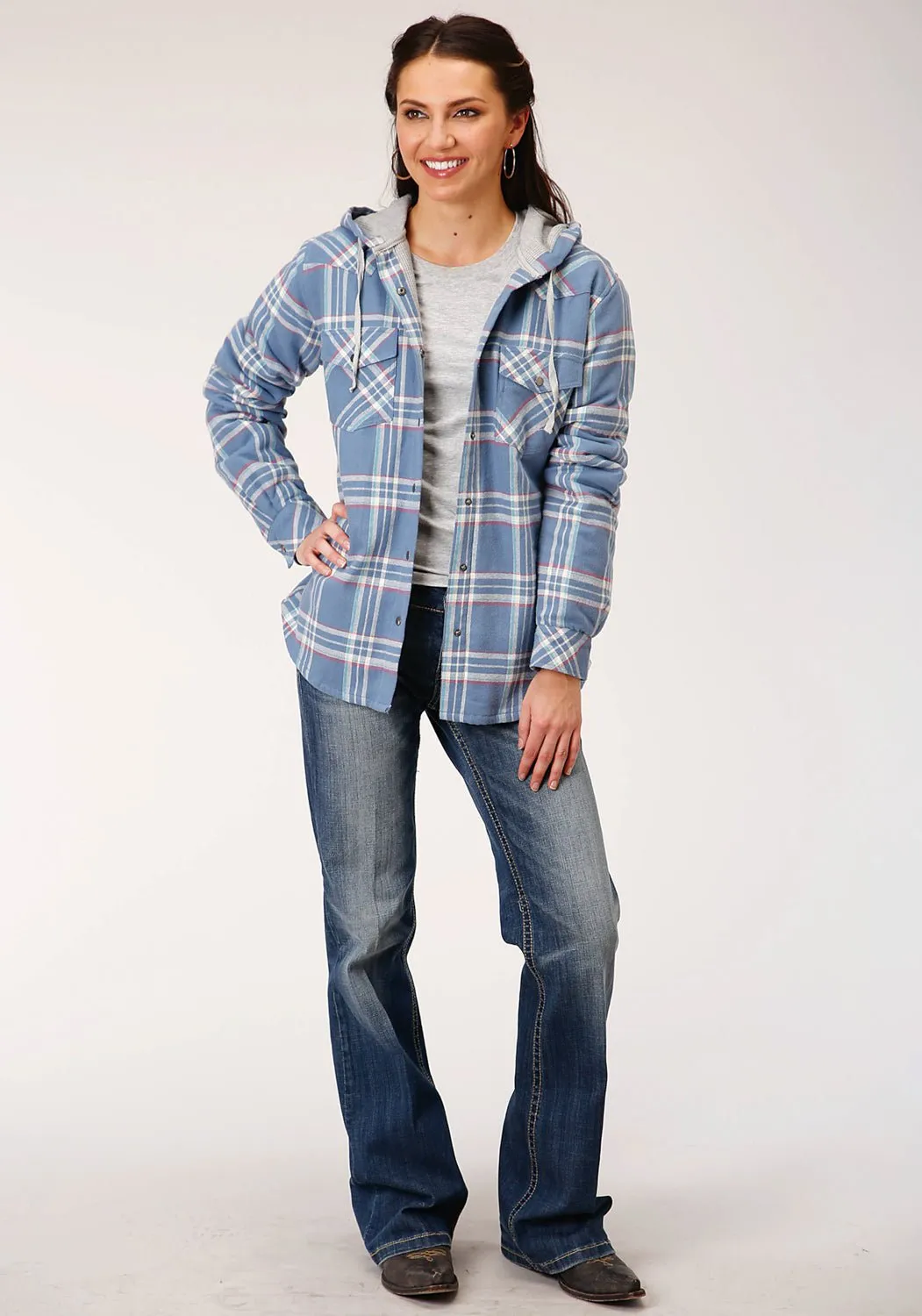 Roper Womens Blue 100% Cotton Thermal Lined Hooded Jacket Utility Style