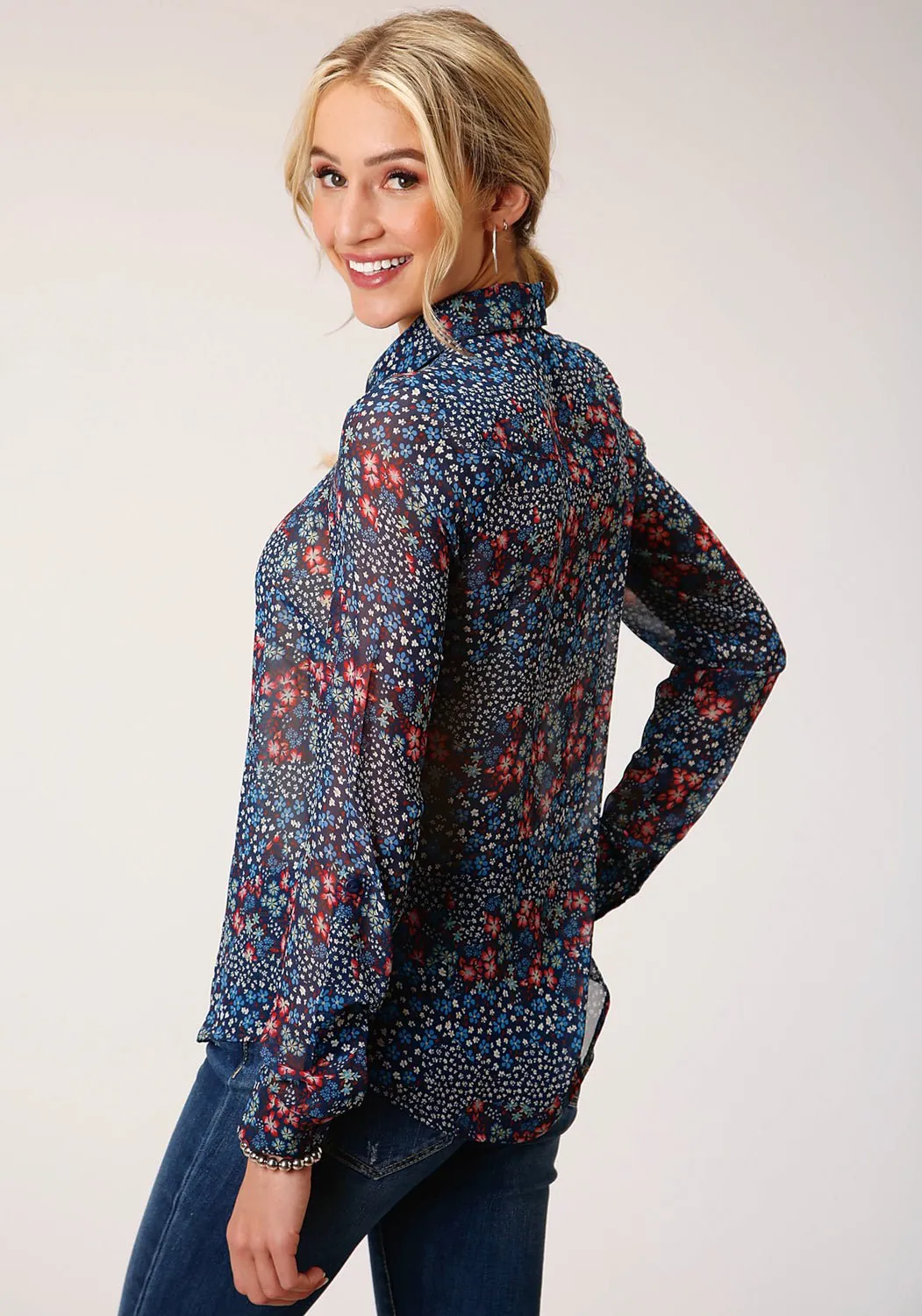 Trendsetting Design Lightweight Layers Roper Womens Blue Polyester L/S Shirt