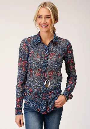 Roper Womens Blue Polyester L/S Shirt Snag Resistant Fabric Roper Womens Blue Polyester L/S Shirt Functional Fashion