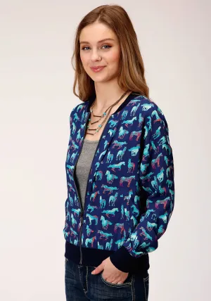 Roper Womens Blue Rayon/Nylon Wild Horse Bomber Jacket Slim Energy Roper Womens Blue Rayon/Nylon Wild Horse Bomber Jacket Sustainable Trend Setter Versatile Classic Autumn Days Adult Fashion