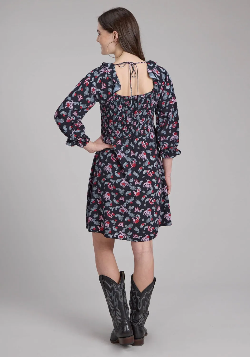 comfortable option Cool And Clean Roper Womens Bronc Riders Black 100% Rayon 3/4 Sleeve Dress