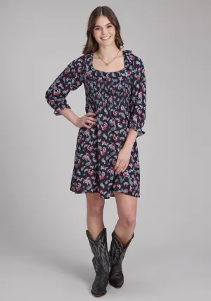 Roper Womens Bronc Riders Black 100% Rayon 3/4 Sleeve Dress stretchy fabric Utility Style Roper Womens Bronc Riders Black 100% Rayon 3/4 Sleeve Dress