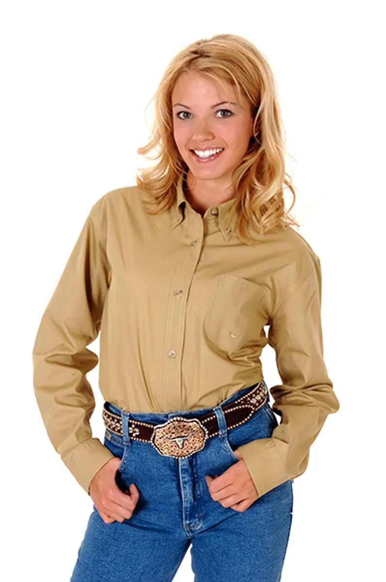 Refined Aesthetic Smooth zipper closure Roper Womens Brown 100% Cotton L/S Solid Poplin Button Down Western Shirt
