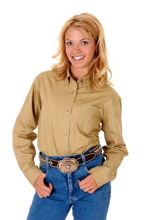 Roper Womens Brown 100% Cotton L/S Solid Poplin Button Down Western Shirt Round Collar