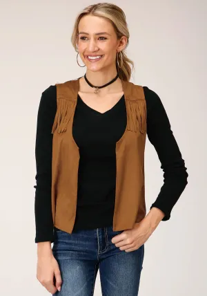 Roper Womens Brown Polyester Faux Suede Fringe Vest Comfy Layer Lightweight Denim Blend Roper Womens Brown Polyester Faux Suede Fringe Vest