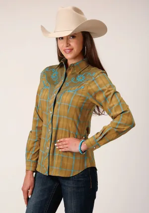 Roper Womens Butterscotch Plaid Yellow Cotton Blend L/S Shirt Smooth Zipper Integration Roper Womens Butterscotch Plaid Yellow Cotton Blend L/S Shirt Versatile Layering