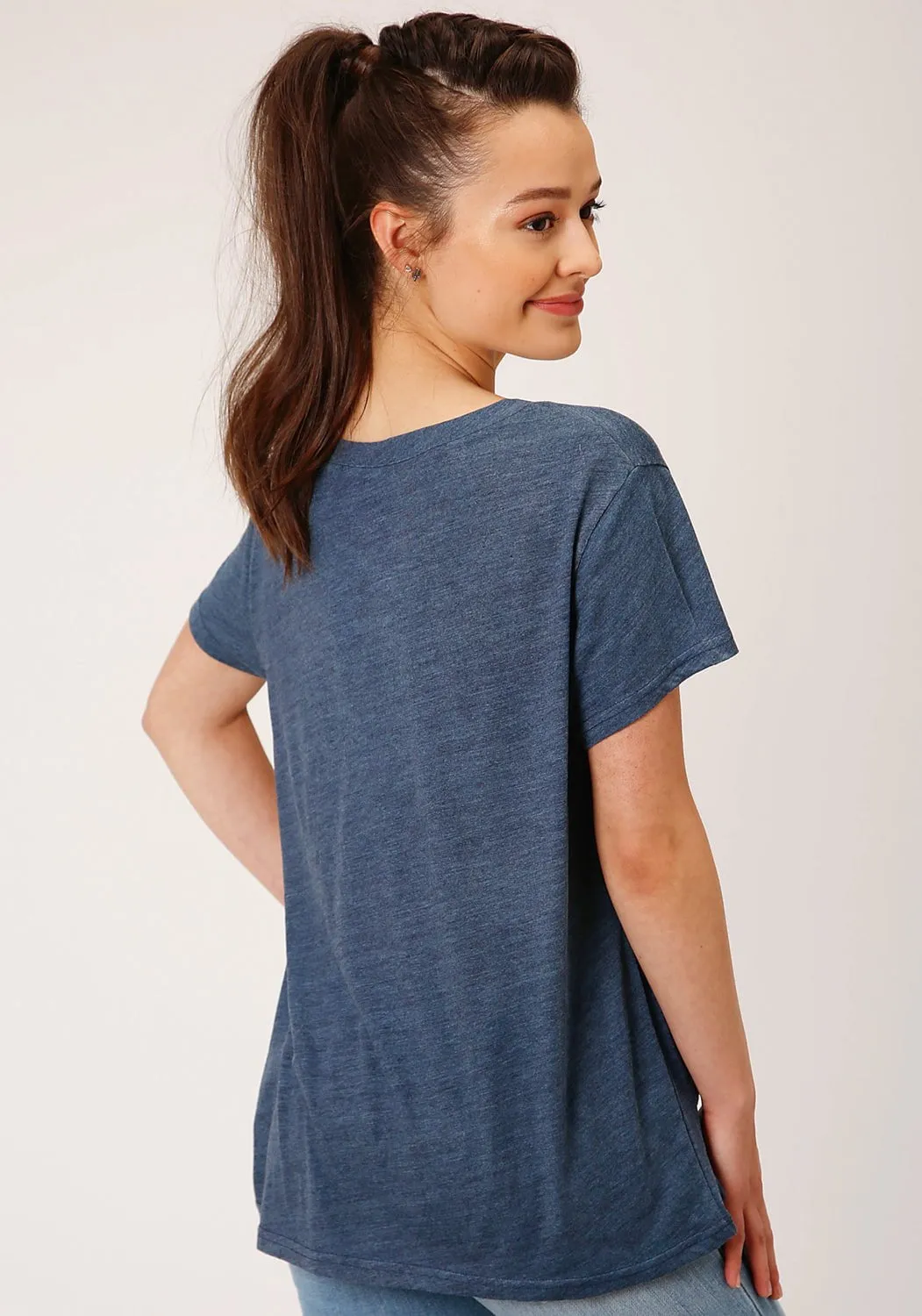 Roper Womens Cactus Crew Navy Poly/Rayon S/S T-Shirt Anti Static Treatment Multi Functional Pockets