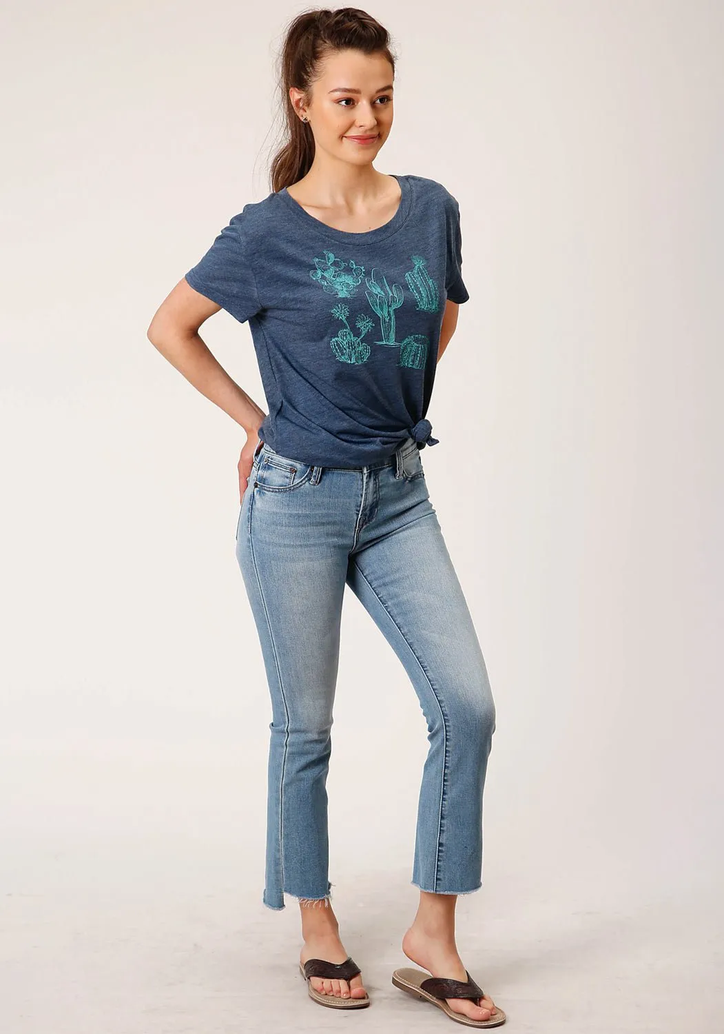 Active Wear Roper Womens Cactus Crew Navy Poly/Rayon S/S T-Shirt