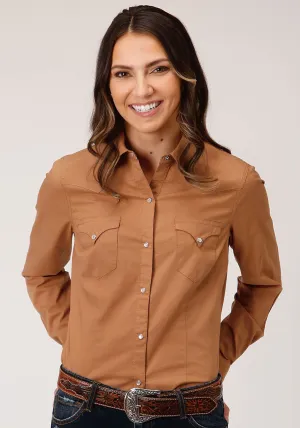 Roper Womens Caramel 100% Cotton Poplin L/S Snap Shirt Chic Pattern Roper Womens Caramel 100% Cotton Poplin L/S Snap Shirt Comfort waistband