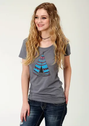 Roper Womens Charcoal Gray Cotton Blend Teepee S/S T-Shirt Lightweight Fit Roper Womens Charcoal Gray Cotton Blend Teepee S/S T-Shirt hypoallergenic