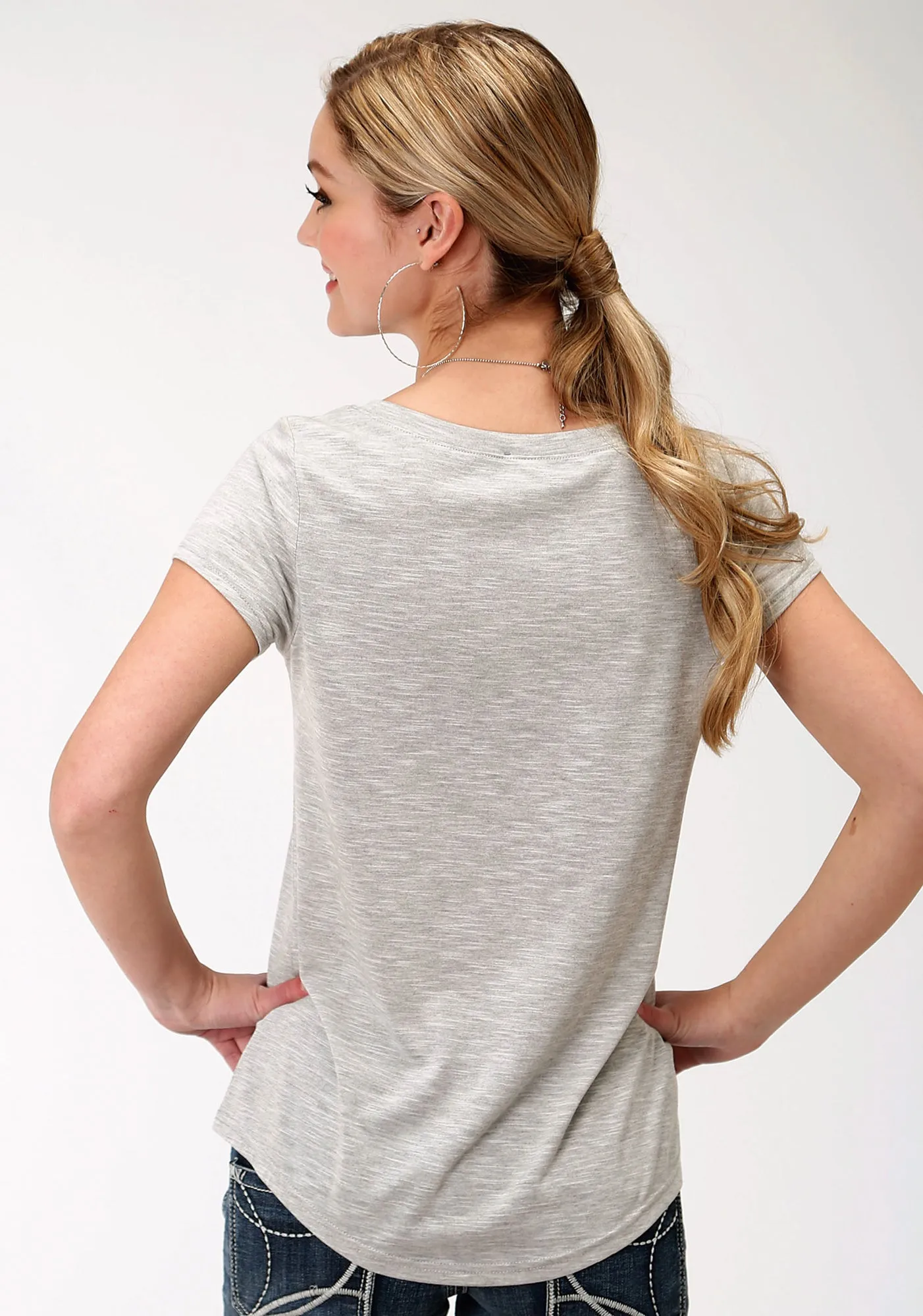 Roper Womens Charcoal Grey Poly/Rayon Cacti S/S T-Shirt Breathable Lining Lightweight Material