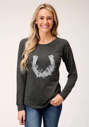 Roper Womens Charcoal Grey Poly/Rayon Horseshoe L/S T-Shirt Durable Belt Loops Roper Womens Charcoal Grey Poly/Rayon Horseshoe L/S T-Shirt Chic Wear