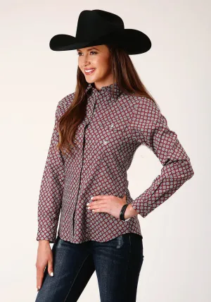 Roper Womens Classic Foulard Wine/Blue 100% Cotton L/S Shirt Cropped Style Vibrant Colors Roper Womens Classic Foulard Wine/Blue 100% Cotton L/S Shirt