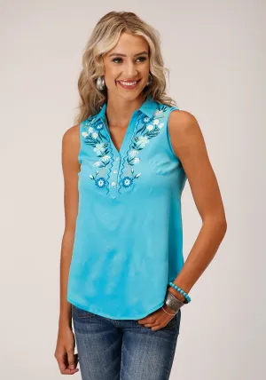 Roper Womens Colorful Embroidery Turquoise 100% Polyester S/L Shirt Classic Colors Brushed Inner Lining Fashion staples Roper Womens Colorful Embroidery Turquoise 100% Polyester S/L Shirt