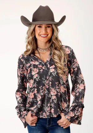 Roper Womens Coral Floral Grey Rayon/Nylon L/S Tunic Noise Free Fabric Texture Roper Womens Coral Floral Grey Rayon/Nylon L/S Tunic Versatile Clothing
