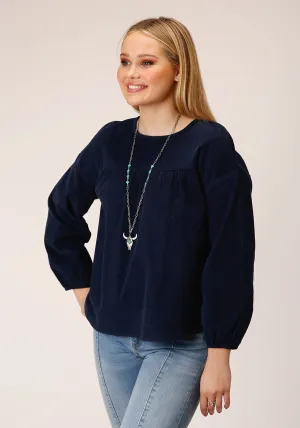 Roper Womens Corduroy Velour Navy 100% Cotton L/S Blouse Sun Protection Roper Womens Corduroy Velour Navy 100% Cotton L/S Blouse Cooling Core Technology Laser Cut Edge Detail