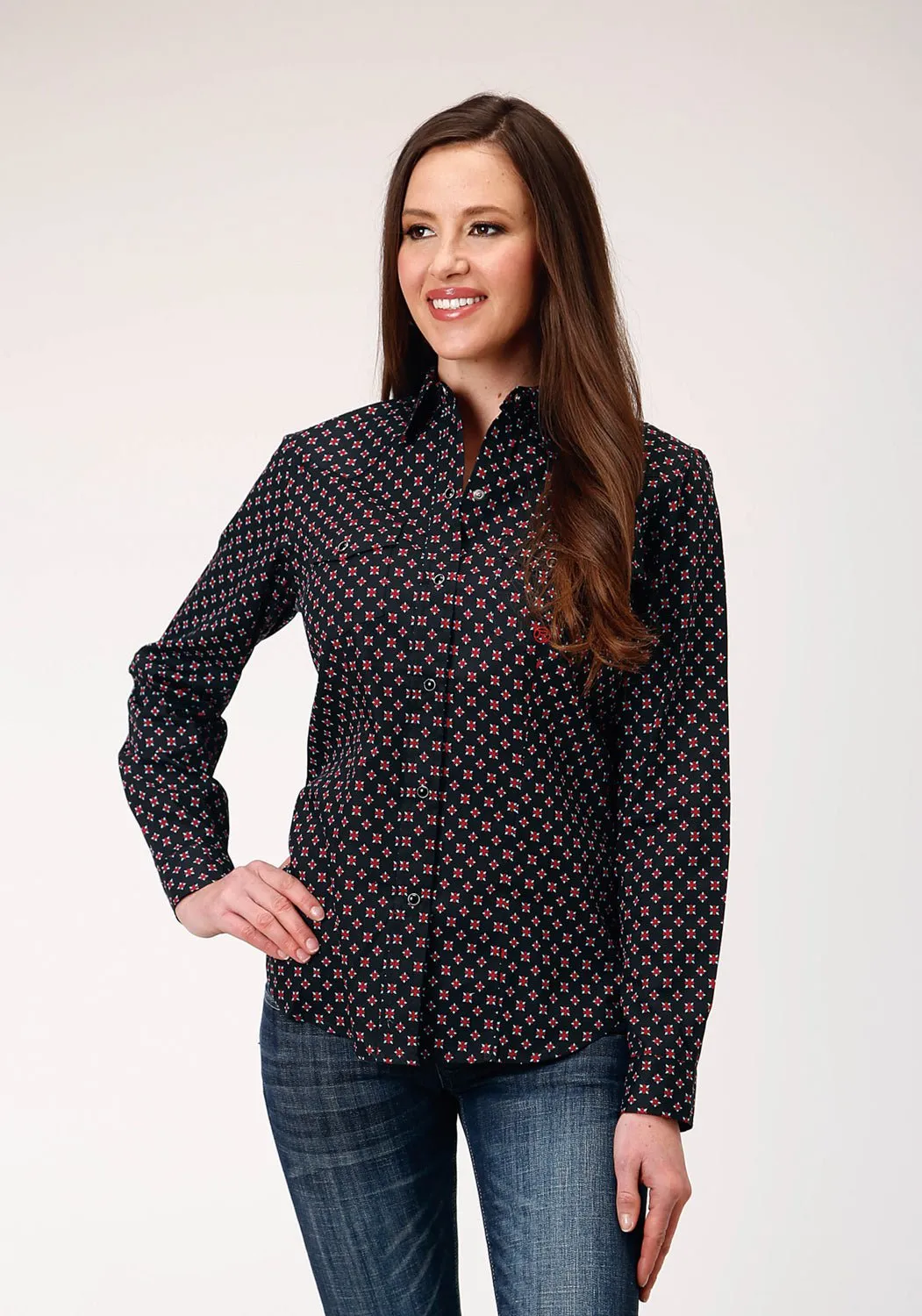 Roper Womens Cottage Foulard Black 100% Cotton L/S Shirt Workwear Ready