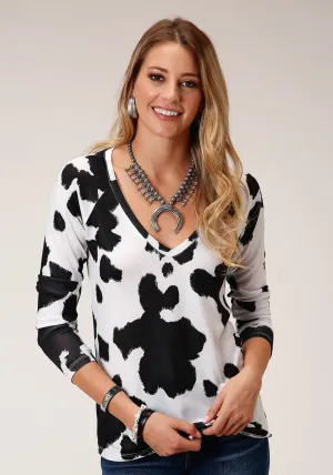 Roper Womens Cow Skin Polyester Sublimation L/S Tunic Premium Statement Roper Womens Cow Skin Polyester Sublimation L/S Tunic Breathable Lining Wardrobe Fit