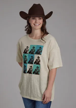Roper Womens Cowboy Panels Cream 100% Cotton S/S T-Shirt High Comfort Roper Womens Cowboy Panels Cream 100% Cotton S/S T-Shirt Seasonal Essential