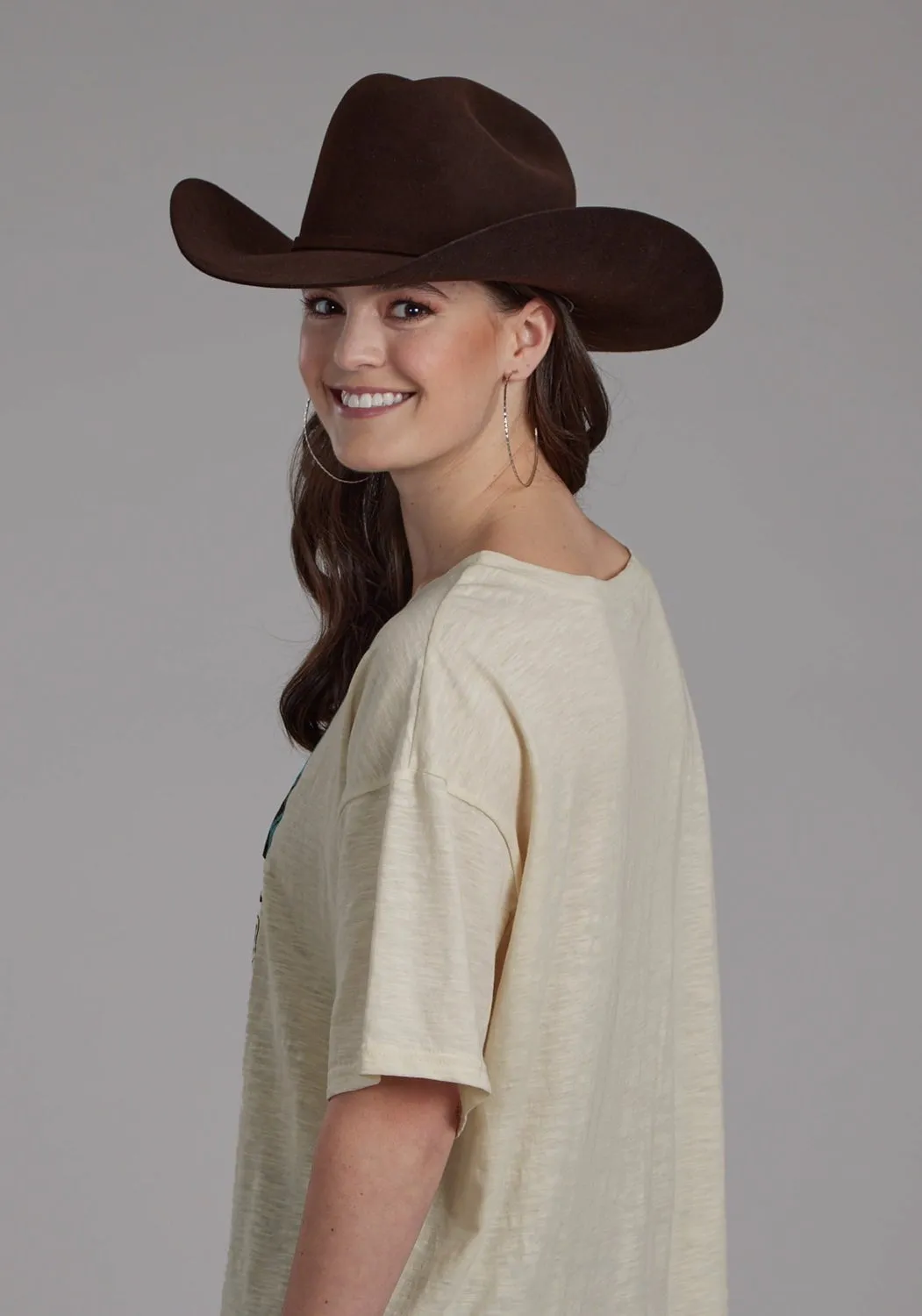 Classic Comfort Oversized Fit Roper Womens Cowboy Panels Cream 100% Cotton S/S T-Shirt