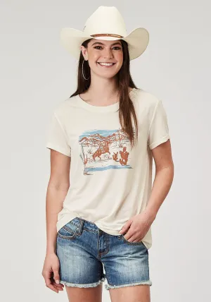 Roper Womens Cowboy Scene Cream Poly/Cotton S/S T-Shirt Work Ready Soft Touch Geometric Pattern Roper Womens Cowboy Scene Cream Poly/Cotton S/S T-Shirt