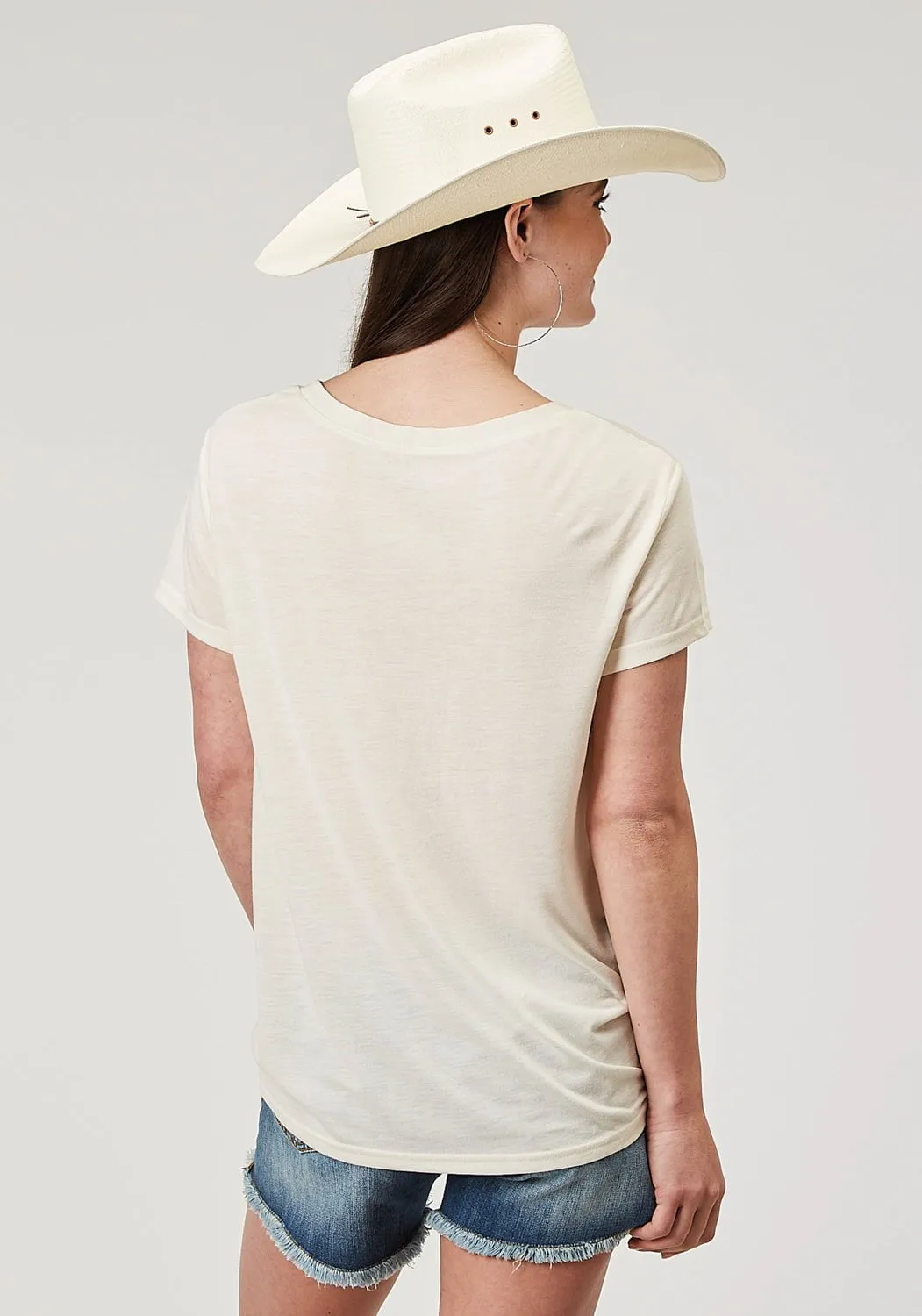 Relaxed Vibe Premium Finish Roper Womens Cowboy Scene Cream Poly/Cotton S/S T-Shirt