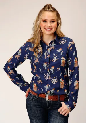 Roper Womens Cowboy Toile Blue Rayon/Nylon L/S Shirt Drape Fit Roper Womens Cowboy Toile Blue Rayon/Nylon L/S Shirt bohemian flair Classic Collar