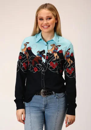 Roper Womens Cowgirl Border Black 100% Rayon L/S Shirt Seamless Design Roper Womens Cowgirl Border Black 100% Rayon L/S Shirt Timeless elegance