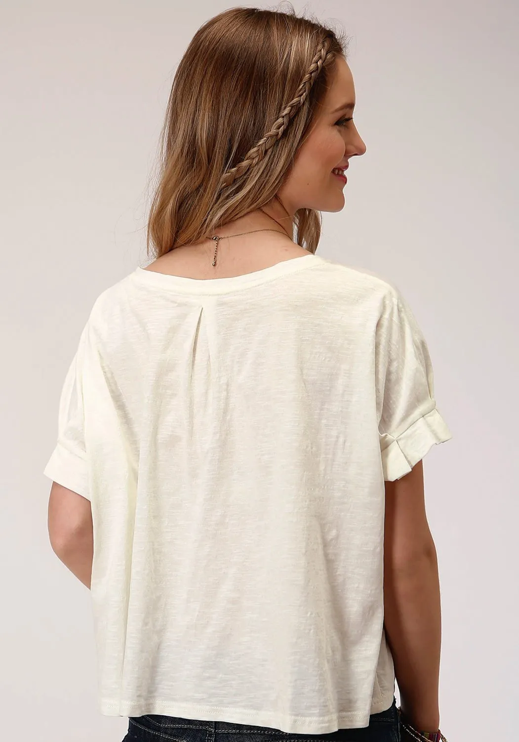 Wardrobe Staple Roper Womens Cream 100% Cotton Purple Floral S/S T-Shirt