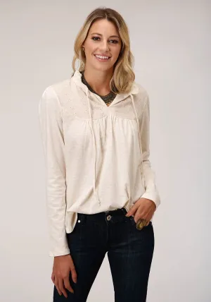 Roper Womens Cream 100% Cotton Victorian Ties L/S Blouse Feather Light Travel Outfit Street Fashion Creative Look Smooth Picnic Style Roper Womens Cream 100% Cotton Victorian Ties L/S Blouse